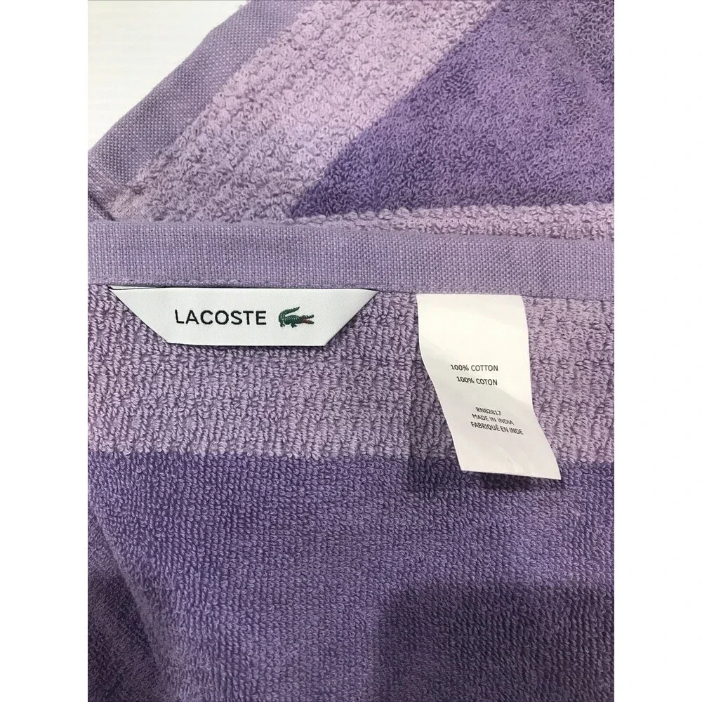 Lacoste Purple Bath Towel Big Crocodile Logo Textured 100% Cotton 30